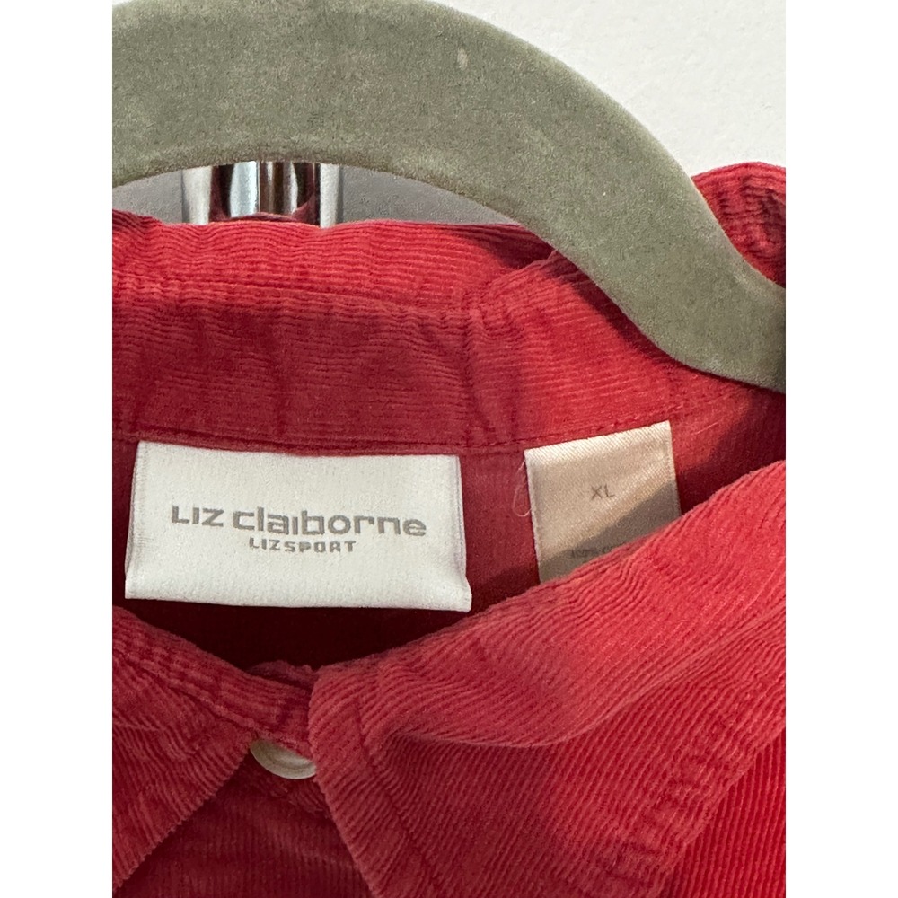 Liz Claiborne Lizsport Red Corduroy Button Down Shirt Womens XL Long Sleeve - Picture 3 of 6